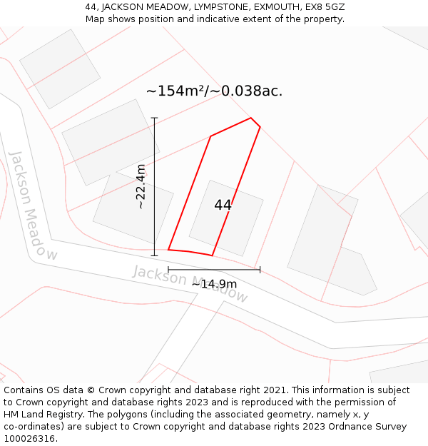 44, JACKSON MEADOW, LYMPSTONE, EXMOUTH, EX8 5GZ: Plot and title map