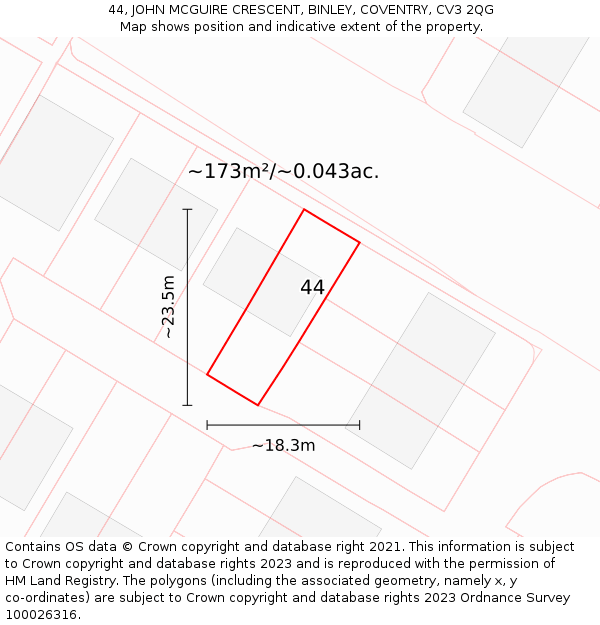 44, JOHN MCGUIRE CRESCENT, BINLEY, COVENTRY, CV3 2QG: Plot and title map