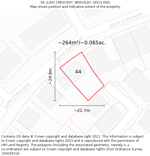 44, JUNO CRESCENT, BRACKLEY, NN13 6GN: Plot and title map