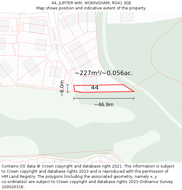 44, JUPITER WAY, WOKINGHAM, RG41 3GE: Plot and title map