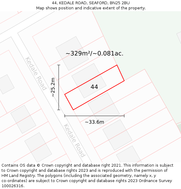 44, KEDALE ROAD, SEAFORD, BN25 2BU: Plot and title map