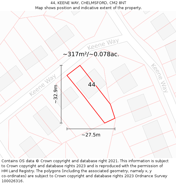44, KEENE WAY, CHELMSFORD, CM2 8NT: Plot and title map