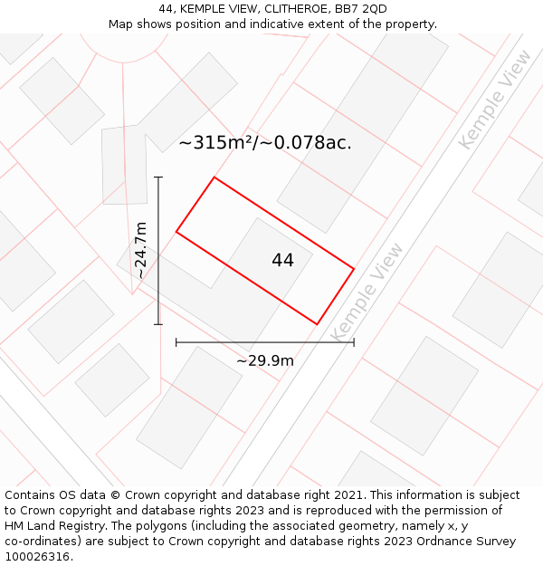 44, KEMPLE VIEW, CLITHEROE, BB7 2QD: Plot and title map