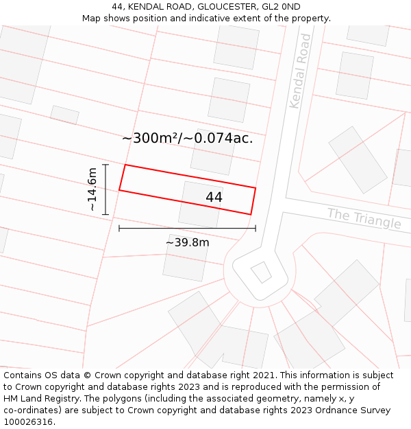 44, KENDAL ROAD, GLOUCESTER, GL2 0ND: Plot and title map