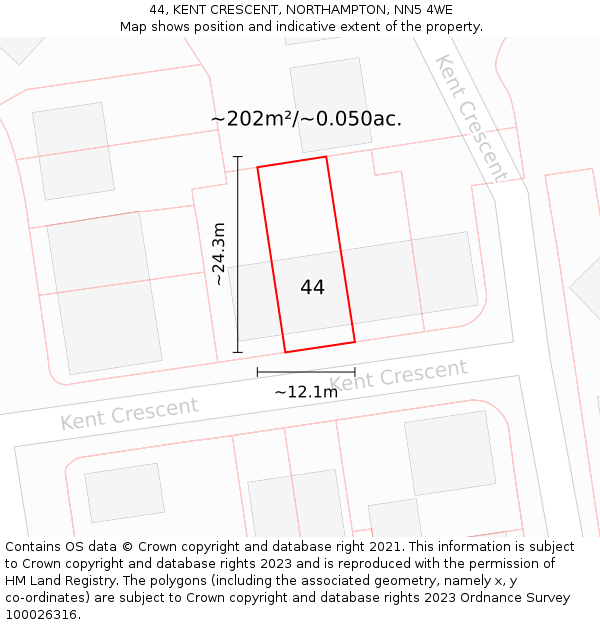 44, KENT CRESCENT, NORTHAMPTON, NN5 4WE: Plot and title map