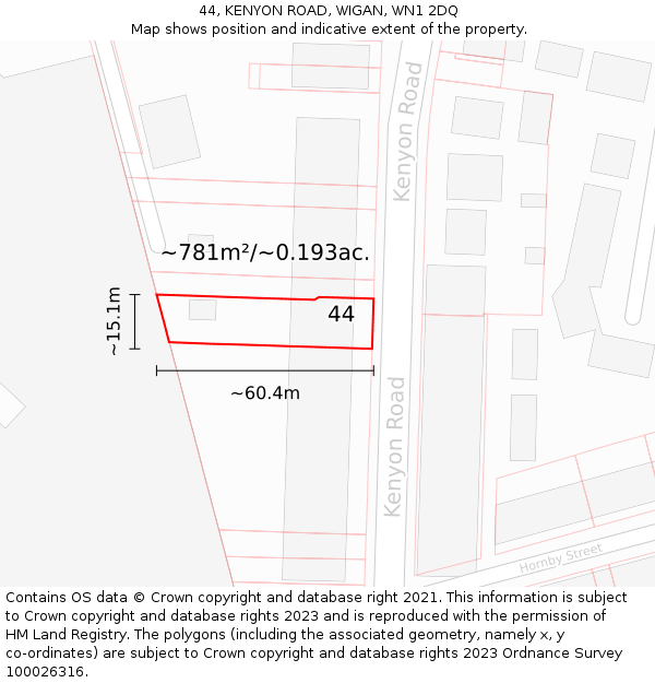 44, KENYON ROAD, WIGAN, WN1 2DQ: Plot and title map