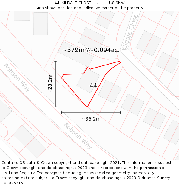 44, KILDALE CLOSE, HULL, HU8 9NW: Plot and title map