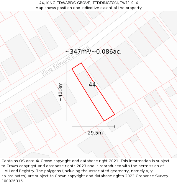 44, KING EDWARDS GROVE, TEDDINGTON, TW11 9LX: Plot and title map