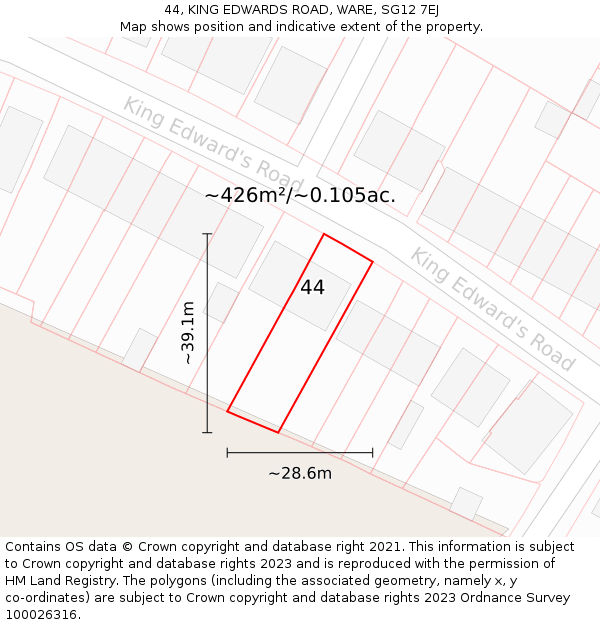 44, KING EDWARDS ROAD, WARE, SG12 7EJ: Plot and title map