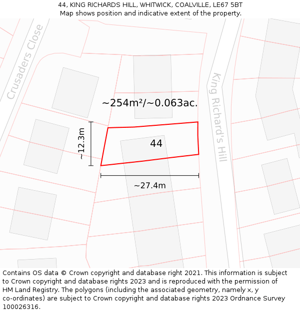 44, KING RICHARDS HILL, WHITWICK, COALVILLE, LE67 5BT: Plot and title map