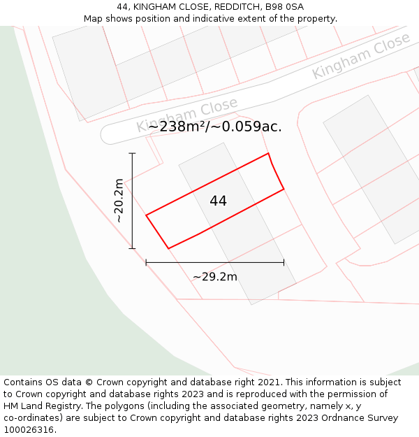 44, KINGHAM CLOSE, REDDITCH, B98 0SA: Plot and title map