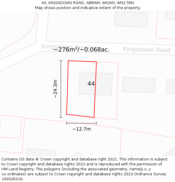 44, KINGSDOWN ROAD, ABRAM, WIGAN, WN2 5RN: Plot and title map