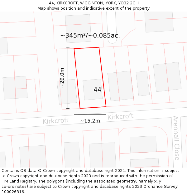 44, KIRKCROFT, WIGGINTON, YORK, YO32 2GH: Plot and title map