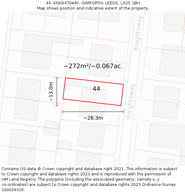 44, KNIGHTSWAY, GARFORTH, LEEDS, LS25 1BH: Plot and title map