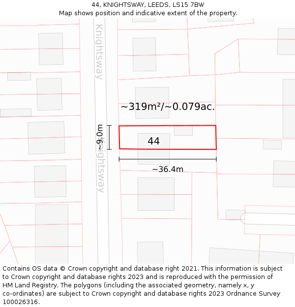 44, KNIGHTSWAY, LEEDS, LS15 7BW: Plot and title map