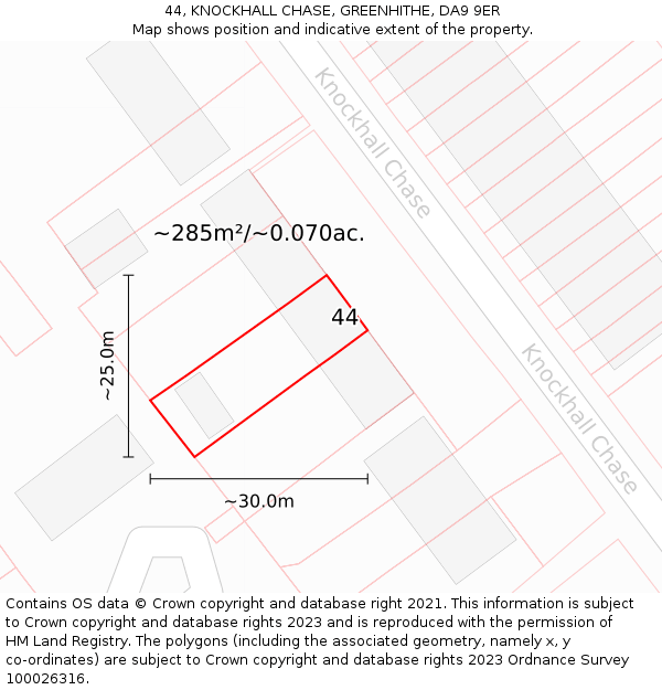 44, KNOCKHALL CHASE, GREENHITHE, DA9 9ER: Plot and title map