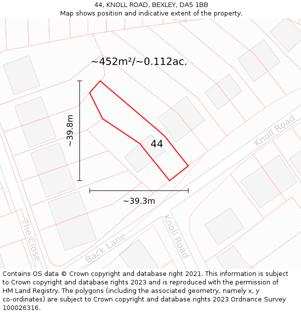 44, KNOLL ROAD, BEXLEY, DA5 1BB: Plot and title map