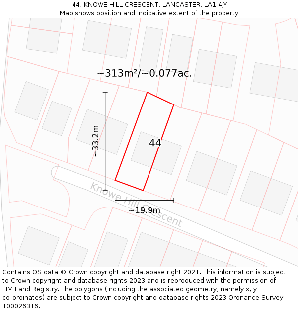 44, KNOWE HILL CRESCENT, LANCASTER, LA1 4JY: Plot and title map