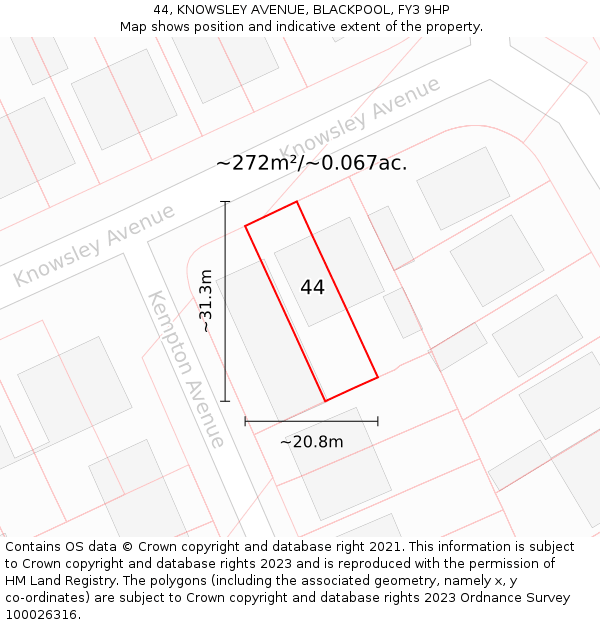 44, KNOWSLEY AVENUE, BLACKPOOL, FY3 9HP: Plot and title map