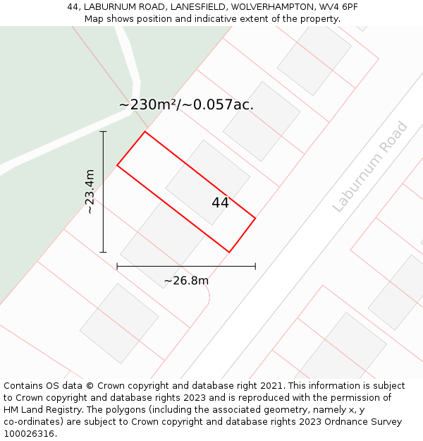 44, LABURNUM ROAD, LANESFIELD, WOLVERHAMPTON, WV4 6PF: Plot and title map