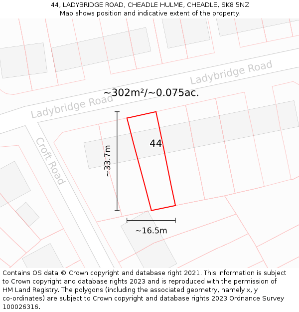 44, LADYBRIDGE ROAD, CHEADLE HULME, CHEADLE, SK8 5NZ: Plot and title map