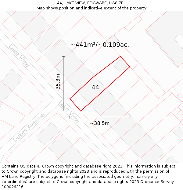 44, LAKE VIEW, EDGWARE, HA8 7RU: Plot and title map