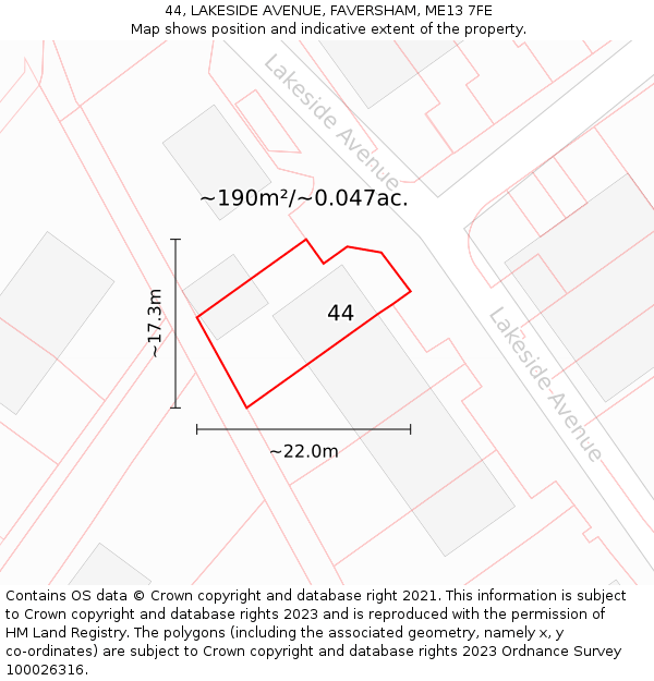 44, LAKESIDE AVENUE, FAVERSHAM, ME13 7FE: Plot and title map
