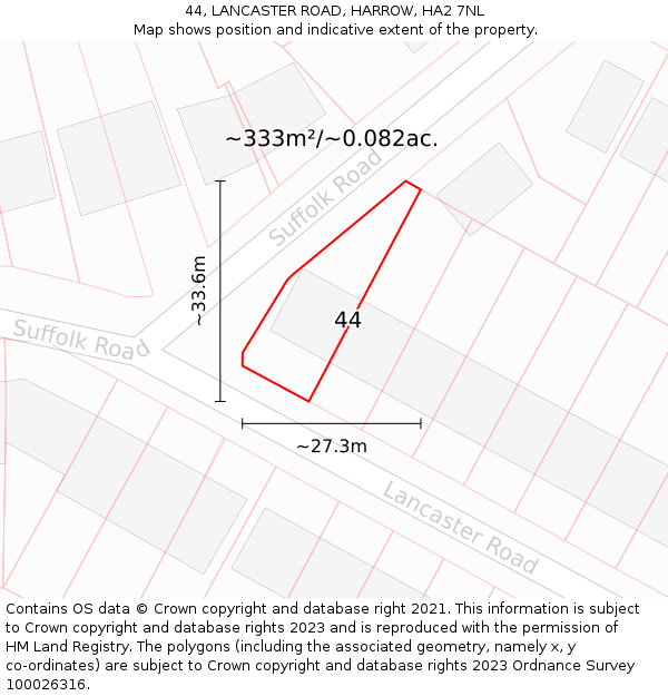 44, LANCASTER ROAD, HARROW, HA2 7NL: Plot and title map