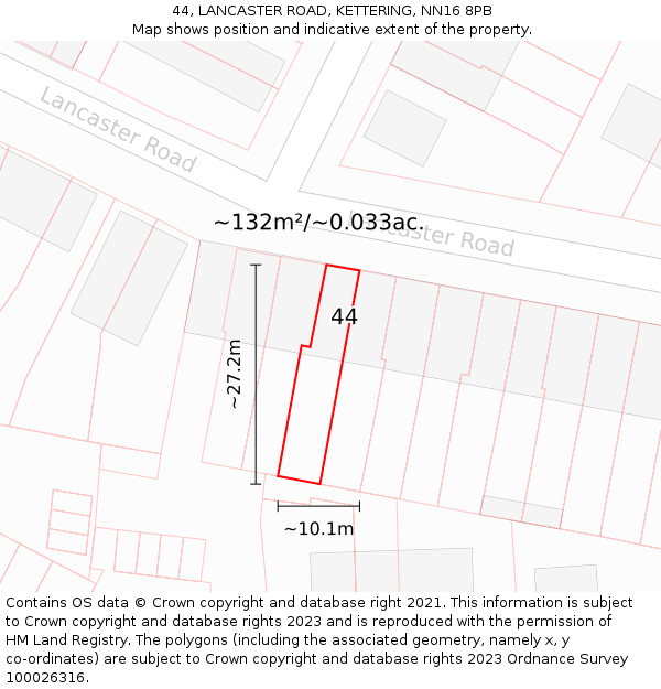 44, LANCASTER ROAD, KETTERING, NN16 8PB: Plot and title map