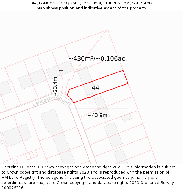 44, LANCASTER SQUARE, LYNEHAM, CHIPPENHAM, SN15 4AD: Plot and title map
