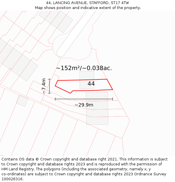 44, LANCING AVENUE, STAFFORD, ST17 4TW: Plot and title map