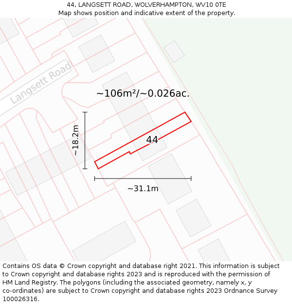 44, LANGSETT ROAD, WOLVERHAMPTON, WV10 0TE: Plot and title map