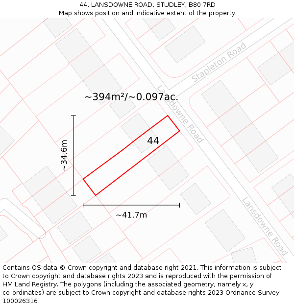 44, LANSDOWNE ROAD, STUDLEY, B80 7RD: Plot and title map