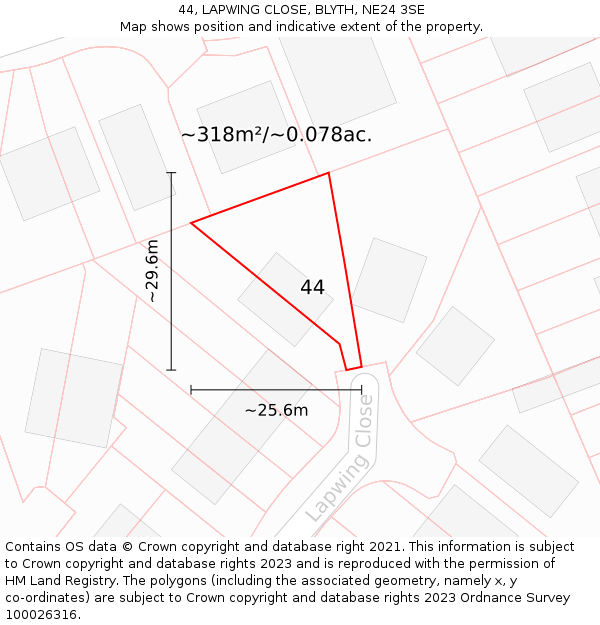 44, LAPWING CLOSE, BLYTH, NE24 3SE: Plot and title map