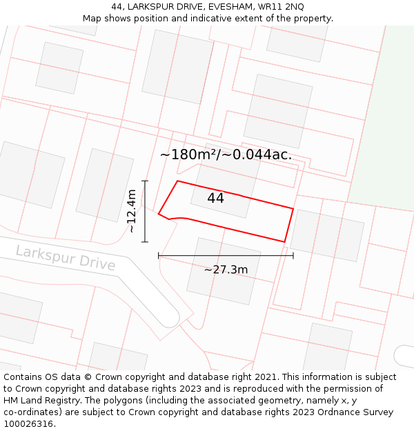 44, LARKSPUR DRIVE, EVESHAM, WR11 2NQ: Plot and title map