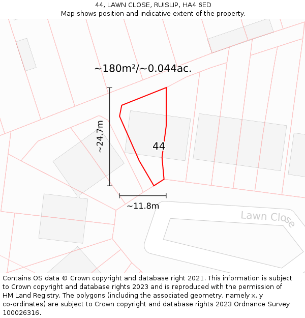 44, LAWN CLOSE, RUISLIP, HA4 6ED: Plot and title map