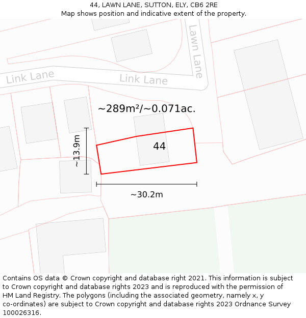 44, LAWN LANE, SUTTON, ELY, CB6 2RE: Plot and title map