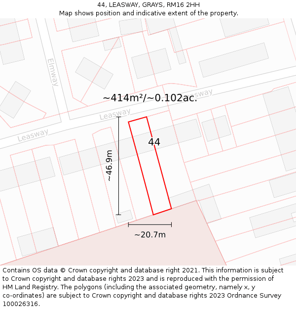 44, LEASWAY, GRAYS, RM16 2HH: Plot and title map