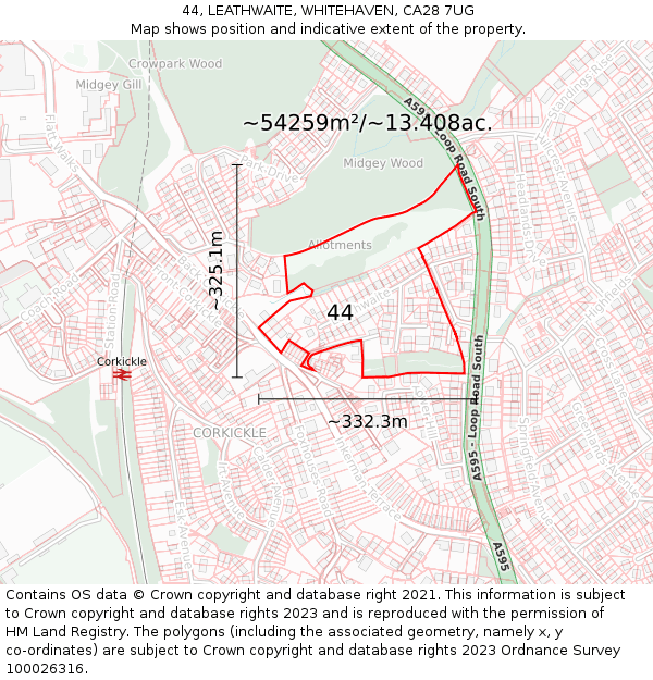 44, LEATHWAITE, WHITEHAVEN, CA28 7UG: Plot and title map