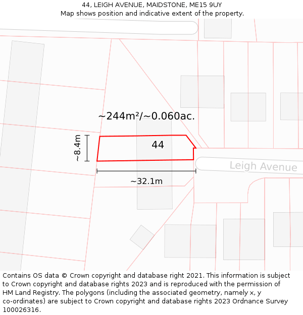 44, LEIGH AVENUE, MAIDSTONE, ME15 9UY: Plot and title map