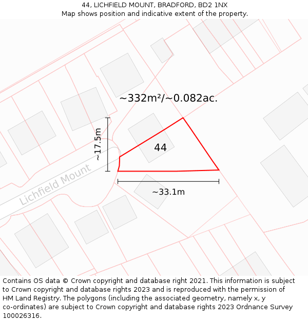 44, LICHFIELD MOUNT, BRADFORD, BD2 1NX: Plot and title map