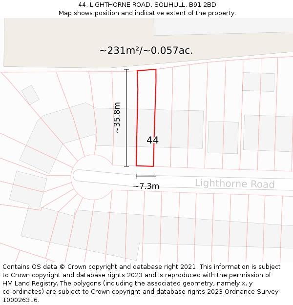 44, LIGHTHORNE ROAD, SOLIHULL, B91 2BD: Plot and title map