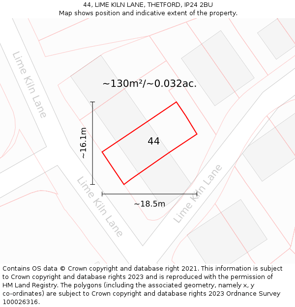 44, LIME KILN LANE, THETFORD, IP24 2BU: Plot and title map