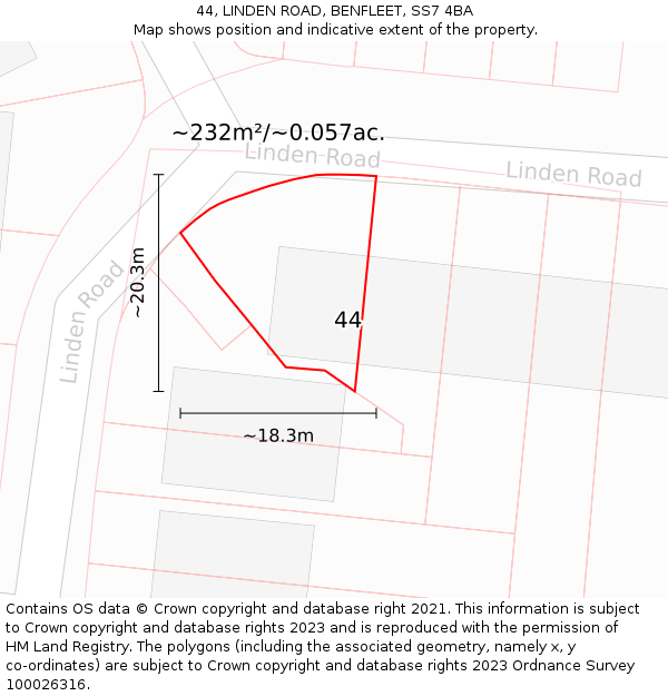 44, LINDEN ROAD, BENFLEET, SS7 4BA: Plot and title map