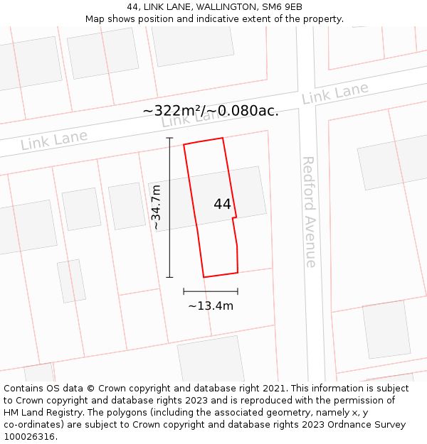 44, LINK LANE, WALLINGTON, SM6 9EB: Plot and title map