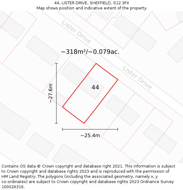 44, LISTER DRIVE, SHEFFIELD, S12 3FX: Plot and title map