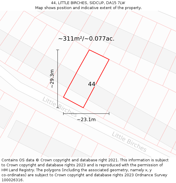 44, LITTLE BIRCHES, SIDCUP, DA15 7LW: Plot and title map