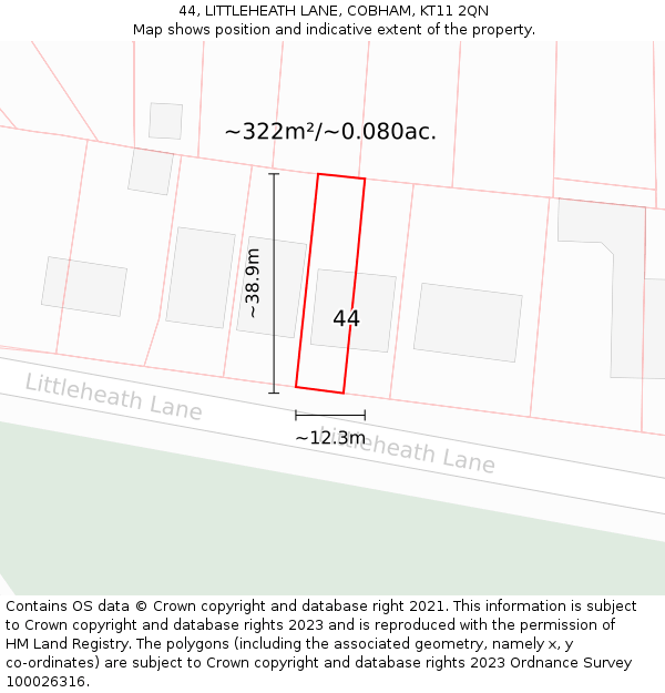 44, LITTLEHEATH LANE, COBHAM, KT11 2QN: Plot and title map