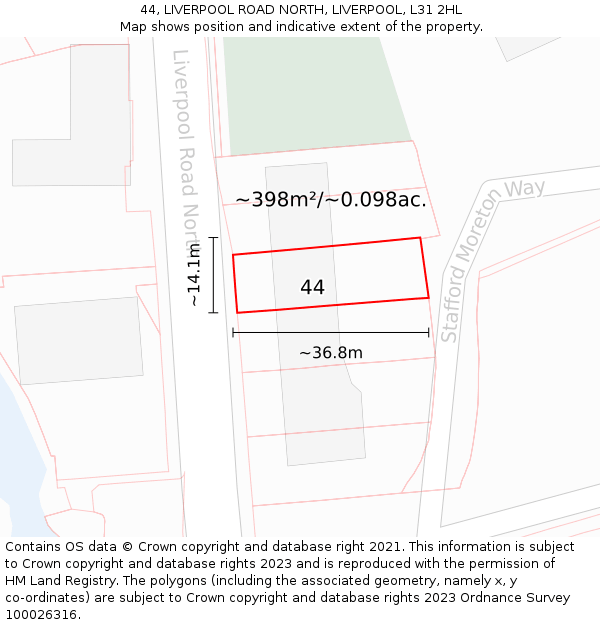 44, LIVERPOOL ROAD NORTH, LIVERPOOL, L31 2HL: Plot and title map