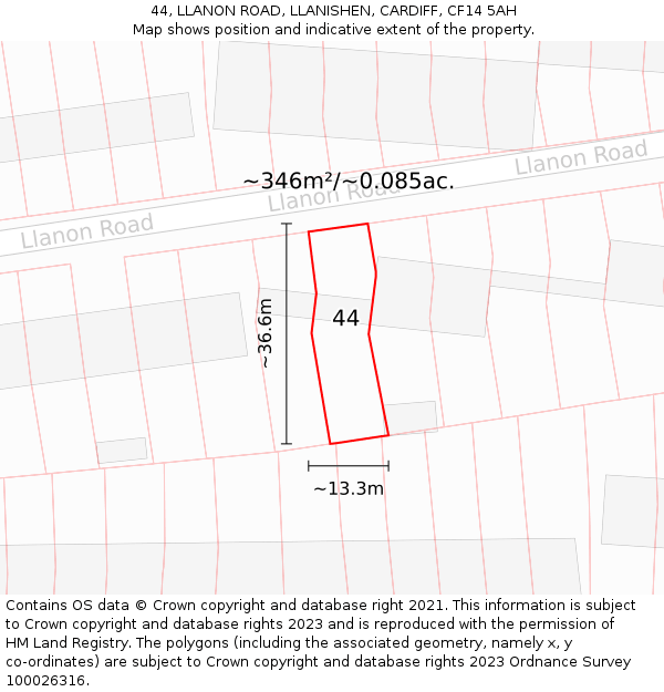 44, LLANON ROAD, LLANISHEN, CARDIFF, CF14 5AH: Plot and title map